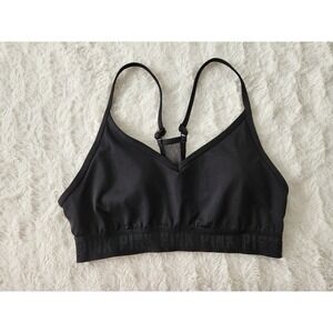 PINK Victoria's Secret Sport‎ Bra Medium Black Strappy Y-Back Light Support Logo
